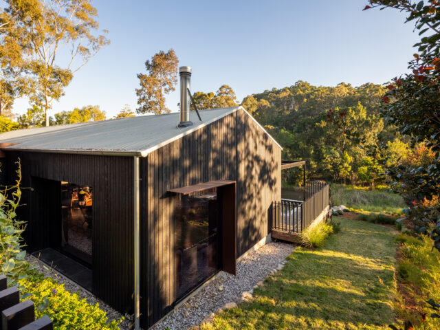 willow meadan luxury farmhouse eumundi noosa hinterland queensland design build custom home facade sustainable scandi barn wood black modern contemporary bushland relax entertain