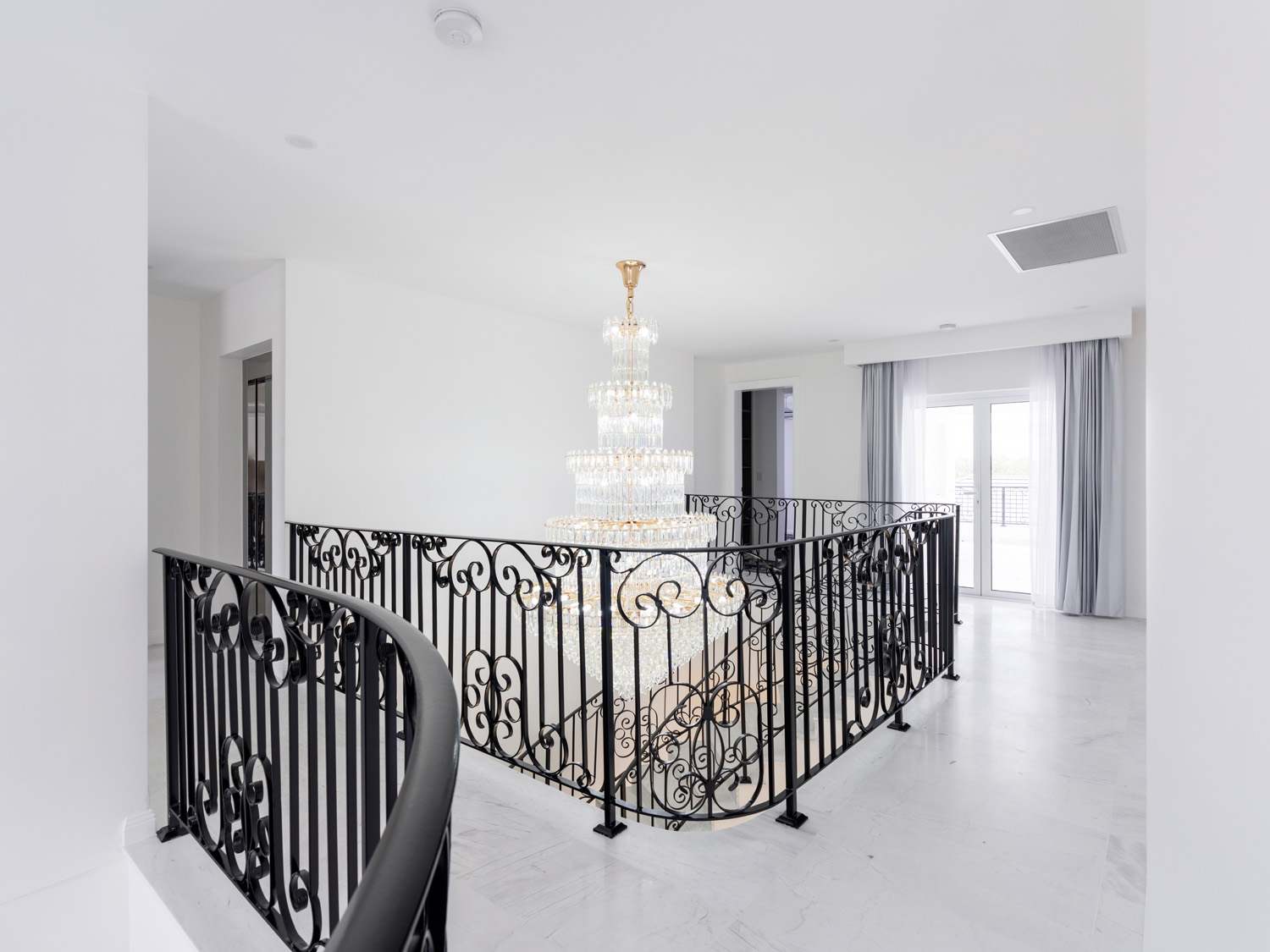 Wrought iron staircase landing